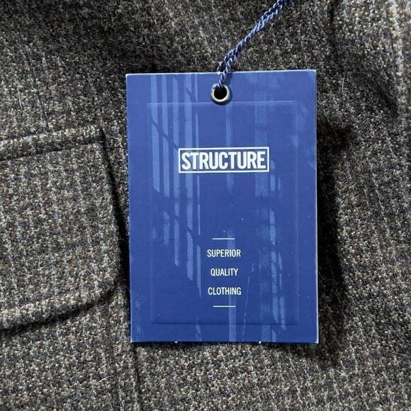 Structure Grid Sport Jacket Mens Sz 46 Brown Wool Blend 3 Button Blazer - Picture 10 of 16